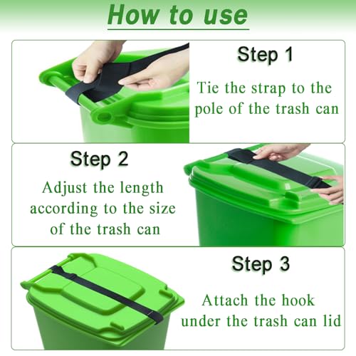 Image of 2 Pieces Trash Can Locks for Animals, Adjustable Trash Can Lid Strap Raccoon Bear Proof Trash Can Lock Trash Can Lid Elastic Security Strap with Metal Claw for Outdoor Garbage Can