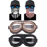 immoono 2pcs Vintage Motorcycle Goggles with 2pcs Face Masks Dirt Bike goggles Cycling Aviator Goggl