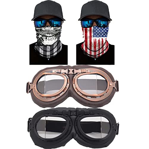 Immoono 2Pcs Vintage Motorcycle Goggles With 2Pcs Face Masks Dirt Bike Goggles Cycling Aviator Goggles Burning Man Goggles #TOP21