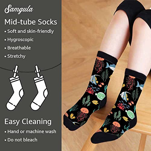 Image of Crew Socks for Woman Size 6-8 Tropical Wildlife Bright Teal Girls Socks