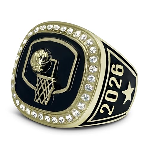 Express Medals 2026 Champion Basketball Trophy Ring in Size 7 with Award Display Stand Trophies Rings League Finalist Runner up