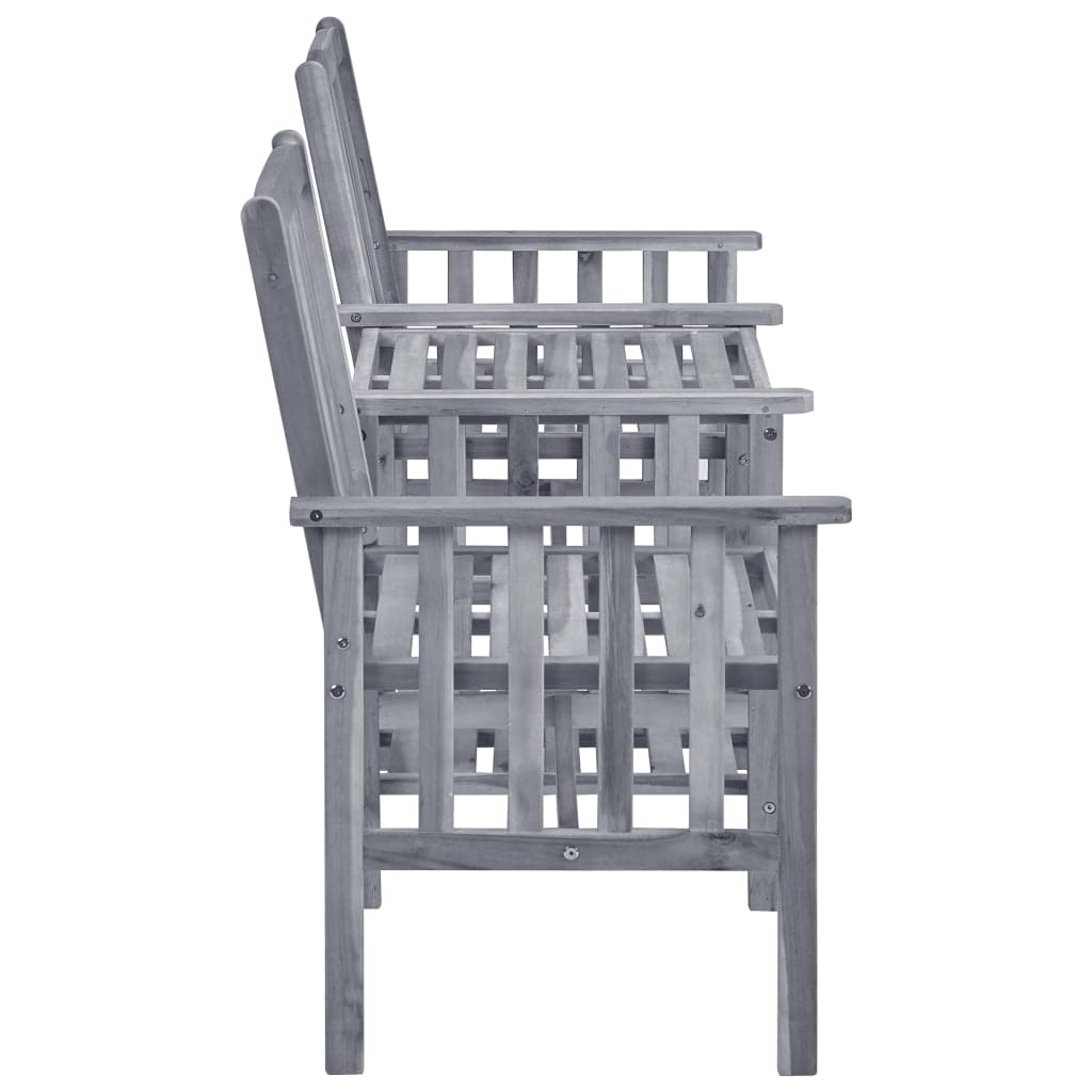 Gartenbank mit integriertem Tisch, Sitzgruppe aus massivem Akazienholz, Balkonmöbel Set mit Kissen, Gartenstuhl-Kombination mit Ablage, rustikal, Grau, 159 x 61 x 92 cm