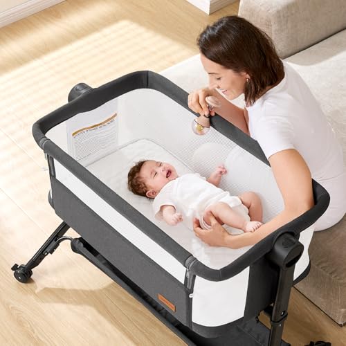 Image of Taylengrow Baby Bassinet Bedside Sleeper - All-Mesh Design, Portable Bedside Bassinet for Baby with Washable Mattress, 5 Adjustable Heights (Black)