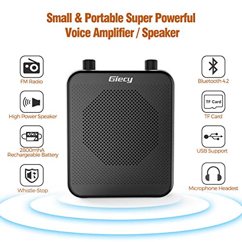 Giecy Amplificador de voz portátil, amplificador de voz pessoal recarregável Bluetooth de 30 W 2800