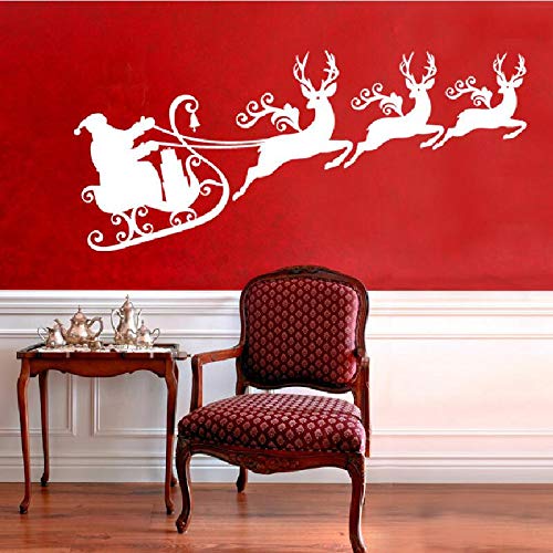 hetingyue Silueta de Reno y Trineo de Santa Pintura de Pared Arte de Vacaciones de Navidad Etiqueta de la Pared Decoración de la Pared del hogar Apliques 60x130cm