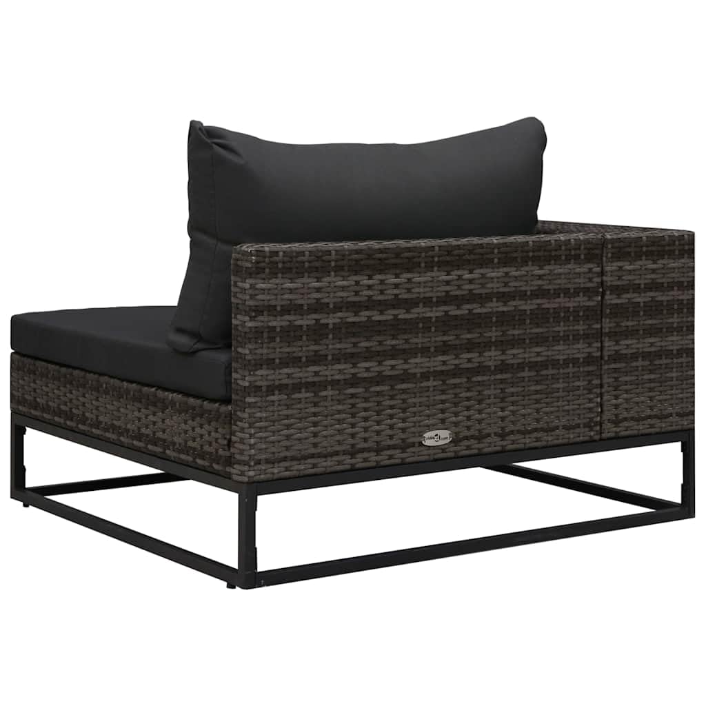 Set di 5 divani da giardino con cuscini, in polyrattan, grigio