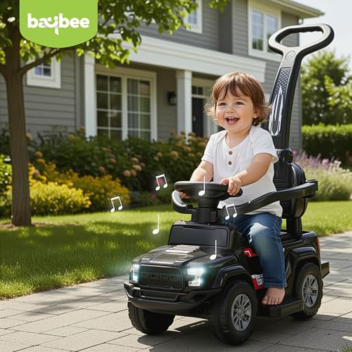 Image of Baybee Roady Pro Ride on Car for Kids | Push Ride on Jeep with Parental Handle & Safety Guardrail | Backrest, Light & Music Rideons Toy Car | Baby Ride on Cars for Kids 1 to 3 Years (Black)