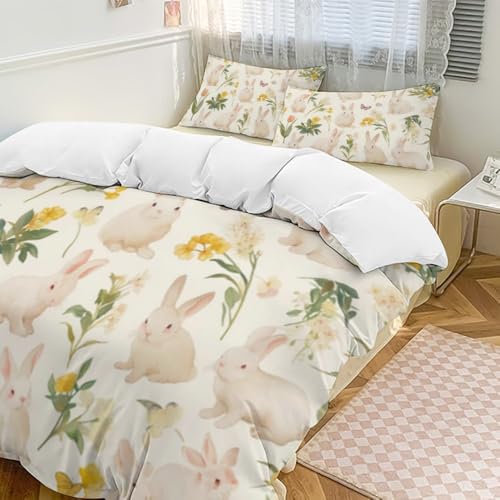 Juego de ropa de cama para niños de microfibra con diseño de conejo animado 3