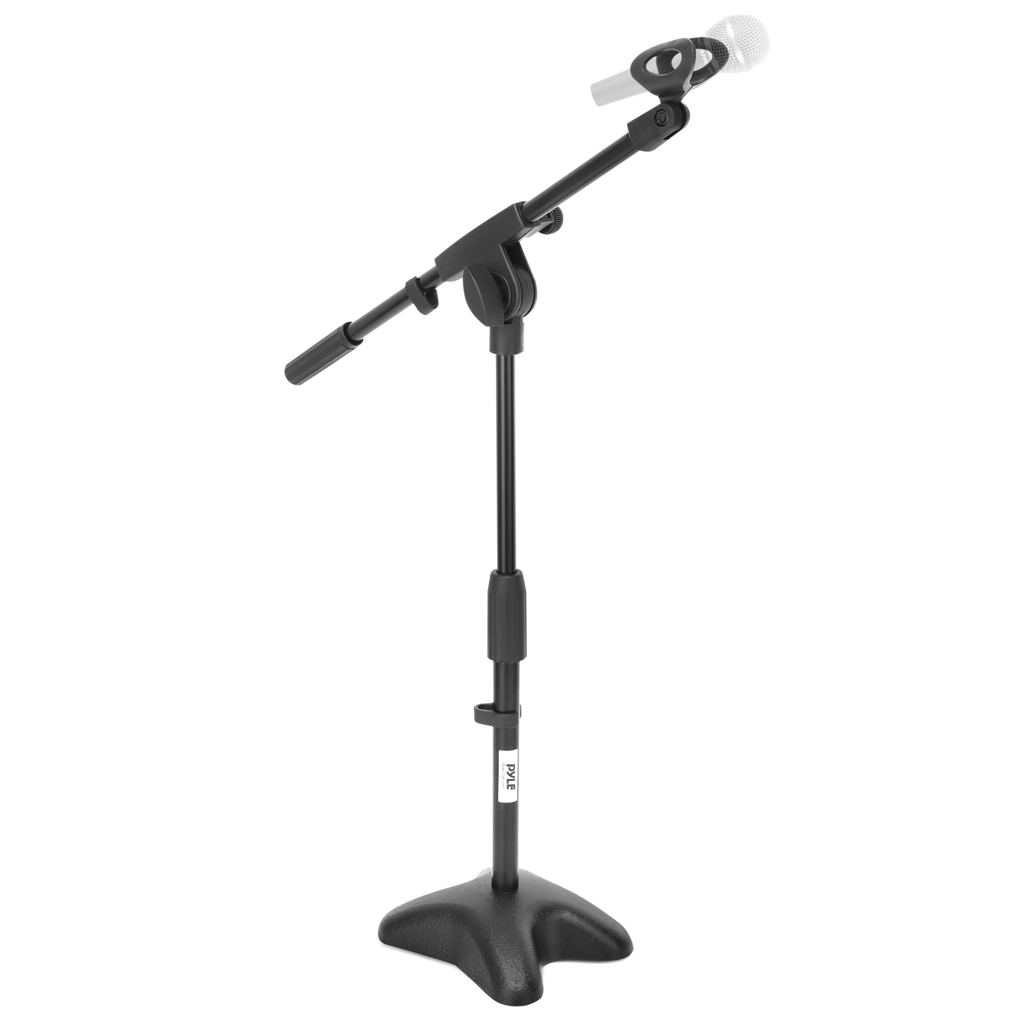 Universal Compact Microphone Stand - Mic Mount Holder Height Adjustment 19.0” to 26.0” Inch and Telescoping Boom Extension Adjustable Up to 16.0'' w/ Knob Style Tension Lock Mechanism - PMKS7