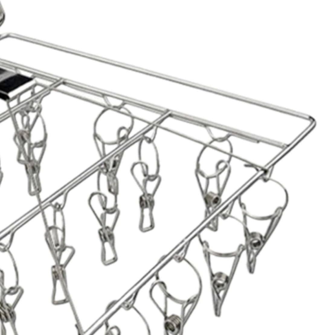 Toddmomy Sock Drying Rack with 26 Pegs Stainless Steel Silver