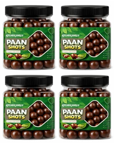 Image of Kitchen Jungle Pan Shots Mukhwas Candy Balls 350gm (Pack Of 4 Jar) | Refreshing Paan Flavour Laddu Candy | Traditional After-Meal Mouth Freshener | Sweet & Aromatic Paan Treat
