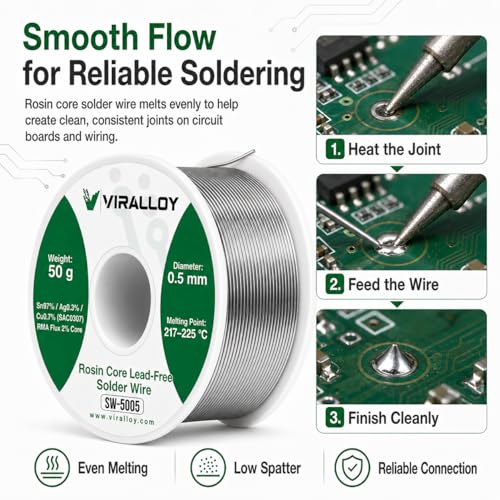 Image of 0.3mm Lead Free Solder Wire, Rosin Core Solder for Electronics, Sn97 /Ag0.3 /Cu0.7, 50g Fine Thin Solder Wire for PCB, Circuit Boards, Micro Soldering and Precision Repair | Precision PCB Repair