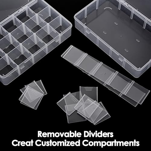 Image of BTSKY 2 PCS Plastic Washi Tape Organizer, Adjustable 15-Grid Compartment Washi Tape Storage Case, Clear Sticker Storage Box for Scrapbook Organizers and Storage, Universal Jewelry Box Bead Organizer