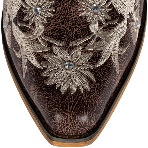 SheSole Women's Floral Embroidery Western Cowgirl Cowboy Boots Mid Wide Calf Country Wedding Boots Snip Toe Brown3
