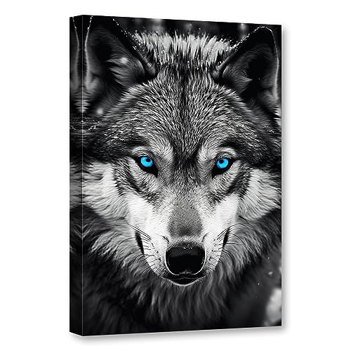 Tableau sur toile loup noir et blanc pour salon moderne 40x60cm