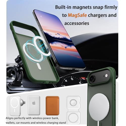 Image of Magnetic for iPhone 17 Air Phone Case, [Compatible with MagSafe], Screen Protector X1, [Military Grade Drop Protection],Matte Finish,Slim,Shockproof,Protective (Green, iPhone 17 AIR)