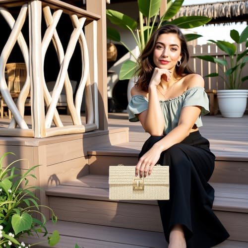 Small Straw Beach Purse Bag for Women– Boho Woven Summer Evening ClutchCrossbody Bag Raffia Shoulder Handbag3