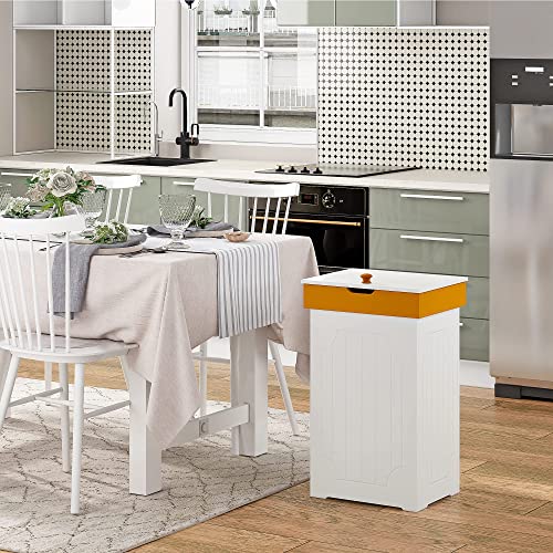 Jeroal Trash Can Garbage Bins Waste Container, 13 Gallons Recycling Dustbin Litter Bin Cabinet, Wooden Kitchen Wastebaskets Space Saver With Lid,White #TOP5