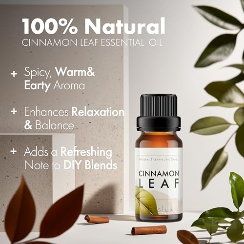 Image of Esslux Cinnamon Leaf Essential Oil - 100% Pure Natural Cinnamon Oil for Diffuser, Skin & Aromatherapy | Warm, Spicy Aroma Perfect for Candle & Soap Making - Therapeutic Grade - 10 ML