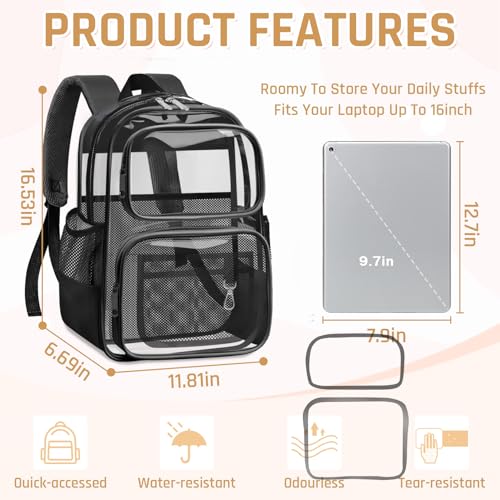 Clear Backpack for School - Large Heavy Duty Clear Bookbag for Boys and Girls, See Through PVC Transparent Backpacks2
