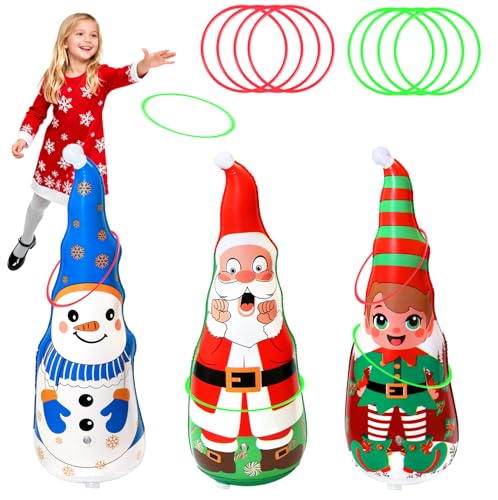 Christmas Games Gifts for Kids Family, Christmas Inflatable Santa, Snowman & Elf Ring Toss Game Set,...