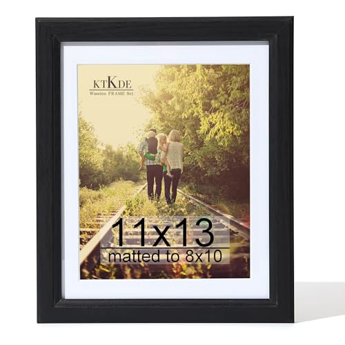 KTKDE 11x13 Picture Frame Display Pictures 8x10 with Mat or 11x13 Without Tempered Glass 13 by 11 Black Wooden Frame Wall Gallery Poster Frame best gift
