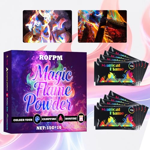 10 Stück Feuerfarben Pulver, Magisches Feuerfarben, Feuerfarbenwechselpulver, Bunte Farbwechsel Feuerfarben Set für Camping, Partys Flammenzauber in Feuerschale, Lagerfeuer, Kamin, 15g x 10