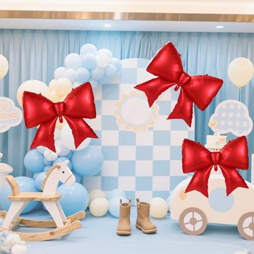 Image of 2pcs Large Bow Balloons, Bow Themed Party Decorations Elegant Coquette Balloons for Coquette Birthday Wedding Engagement Party Decoration (red)