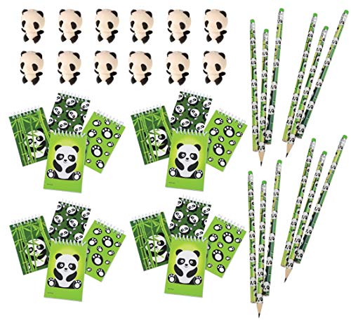 40 Piece Panda Pencils, Mini Notebooks & Eraser Party Favor Bundle Pack for Kids