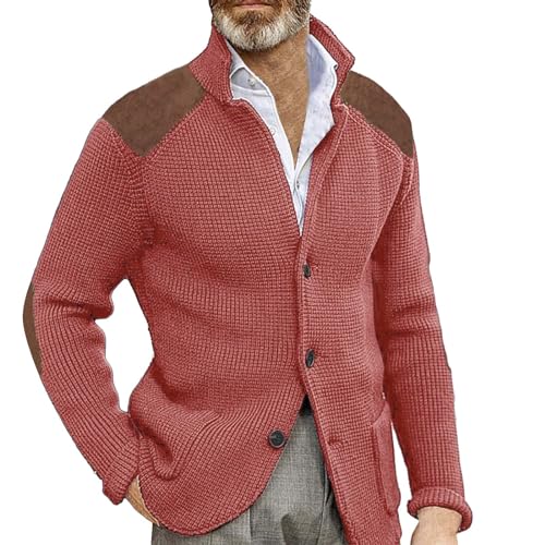 Mens Slim Fit Button Up Patch Cardigan Sweater V Neck Long Sleeve Vintage Cable Knit Cardigan Ribbed Basic Sweater