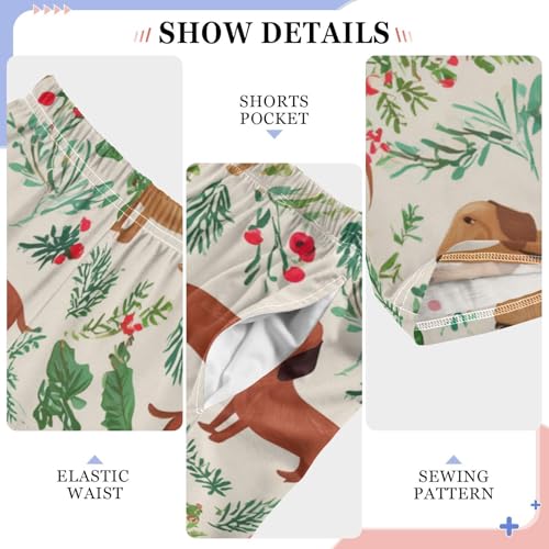 ZZXXB Dachshund Xmas Pine Branches Boys Long Pants Soft Trousers Elastic Waist Kids Lounge Bottoms with Pockets S-XL4