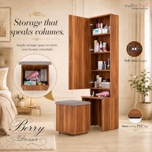 Image of Studio Kook Berry Dressing Table with Mirror & Stool, Amber Walnut