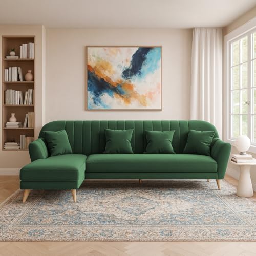 Image of Atticus LHS 6 Seater L Shape Sofa Set for Living Room (Green Fabric) Premium Fabric Sofa Set