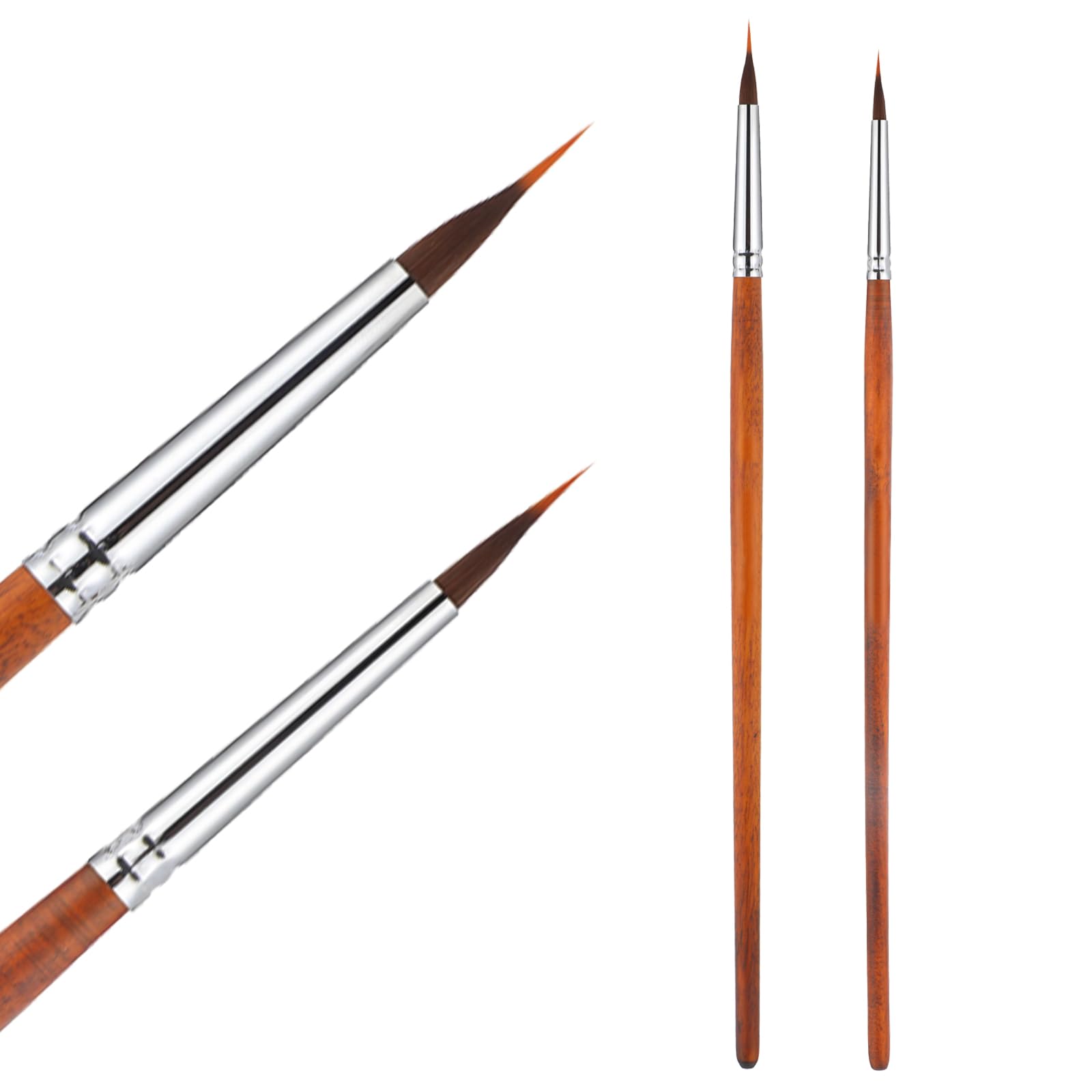 Watercolor Brushes Set - 2pcs Extended Needle Point Water Color Brushes Professional Liner Brush Synthetic Extra Long Pinhead Brush with Sable Body for Watercolor Acrylic & Gouache
