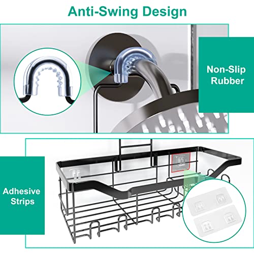 Shingone Hanging Shower Caddy Adjustable Length, Shower Caddy Over Shower Head With Hooks, Shower Rack Hanging Shower Organizer For Bathroom, Black #TOP3
