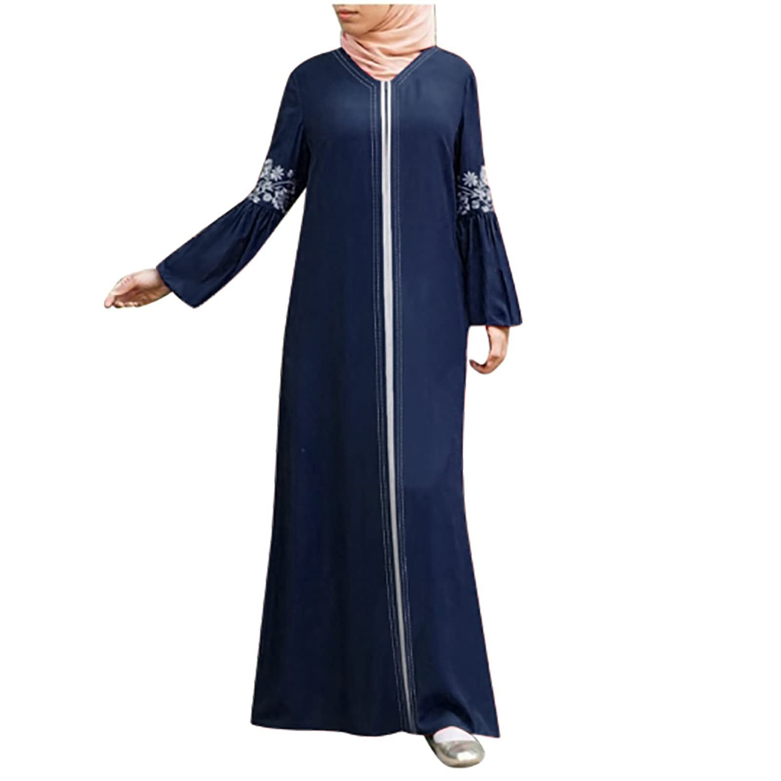 AMhomelyWomen Dresses Sale Clearance Muslim Abaya Long Dress Floral Printed Vintage Kaftan Islamic Maxi Dresses Ladies Trendy Tunic Dresses Activewear Dresses for Vacation Cocktail Formal Work Wedding