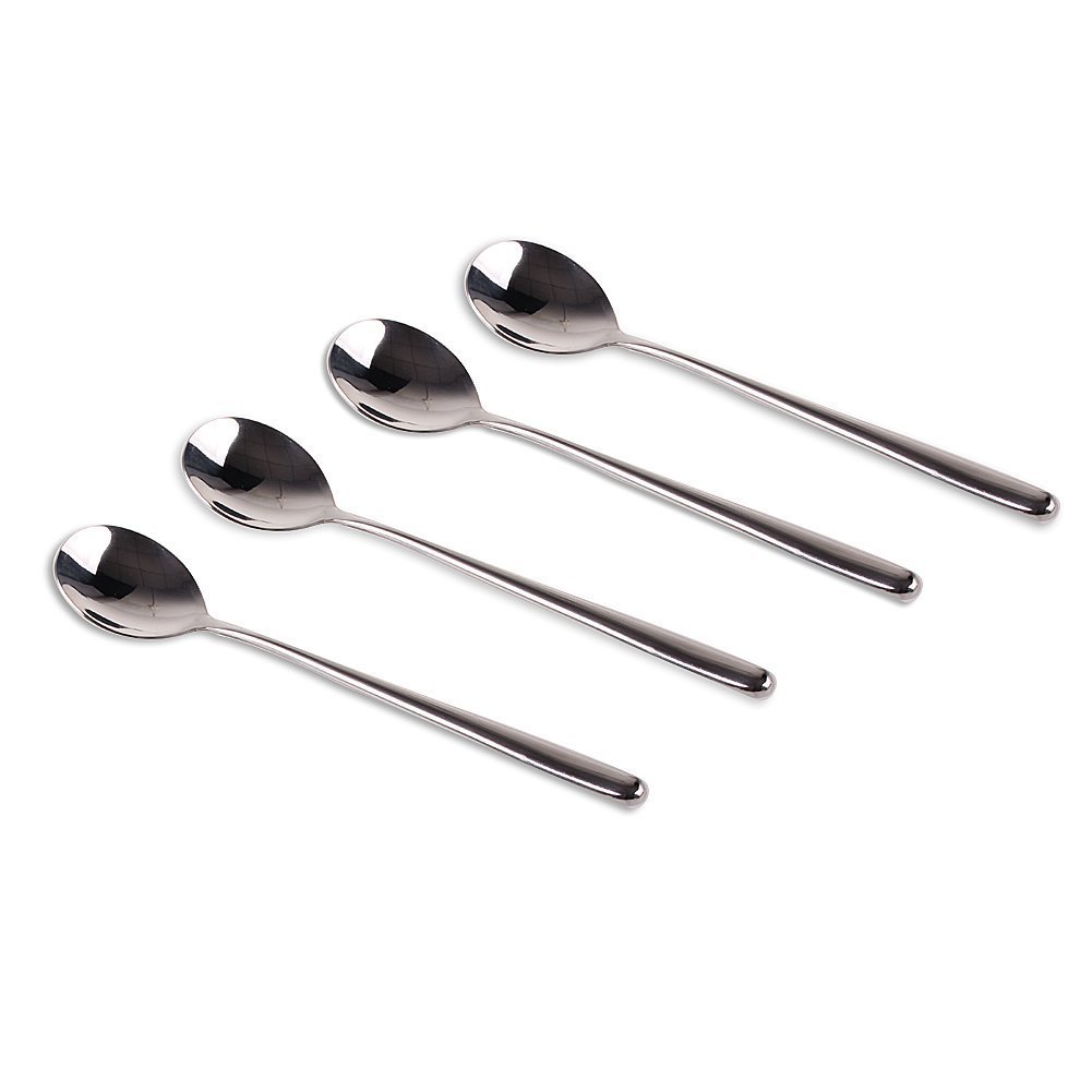 Quality Korean Stainless Steel Rice Spoon/Soup Spoon, Long-handled Great Circle Coffee Spoon (4pcs)