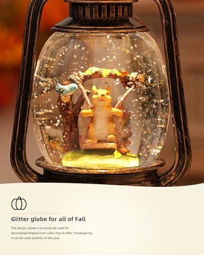 image for PEATOP Fall Decor Squirrel Snow Globe,Light Up with 6H Timer Glitterin