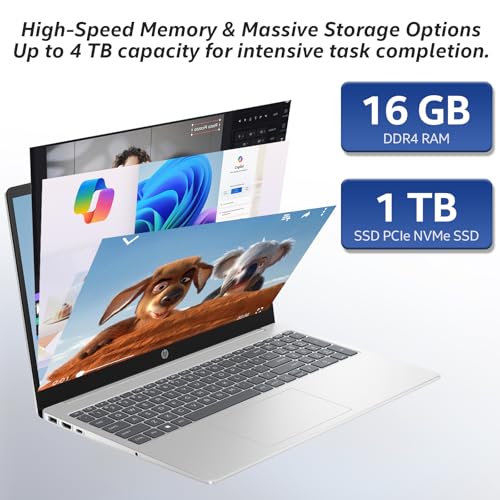 Image of HP 17 inch laptops, AMD Ryzen 5 7430U(Beats i7-1165G7), 32GB RAM 1TB NVMe SSD Windows 11 Pro, 17.3 inch FHD IPS, Copilot AI, Numeric Keyboard, Type-c, Patented KB Kit