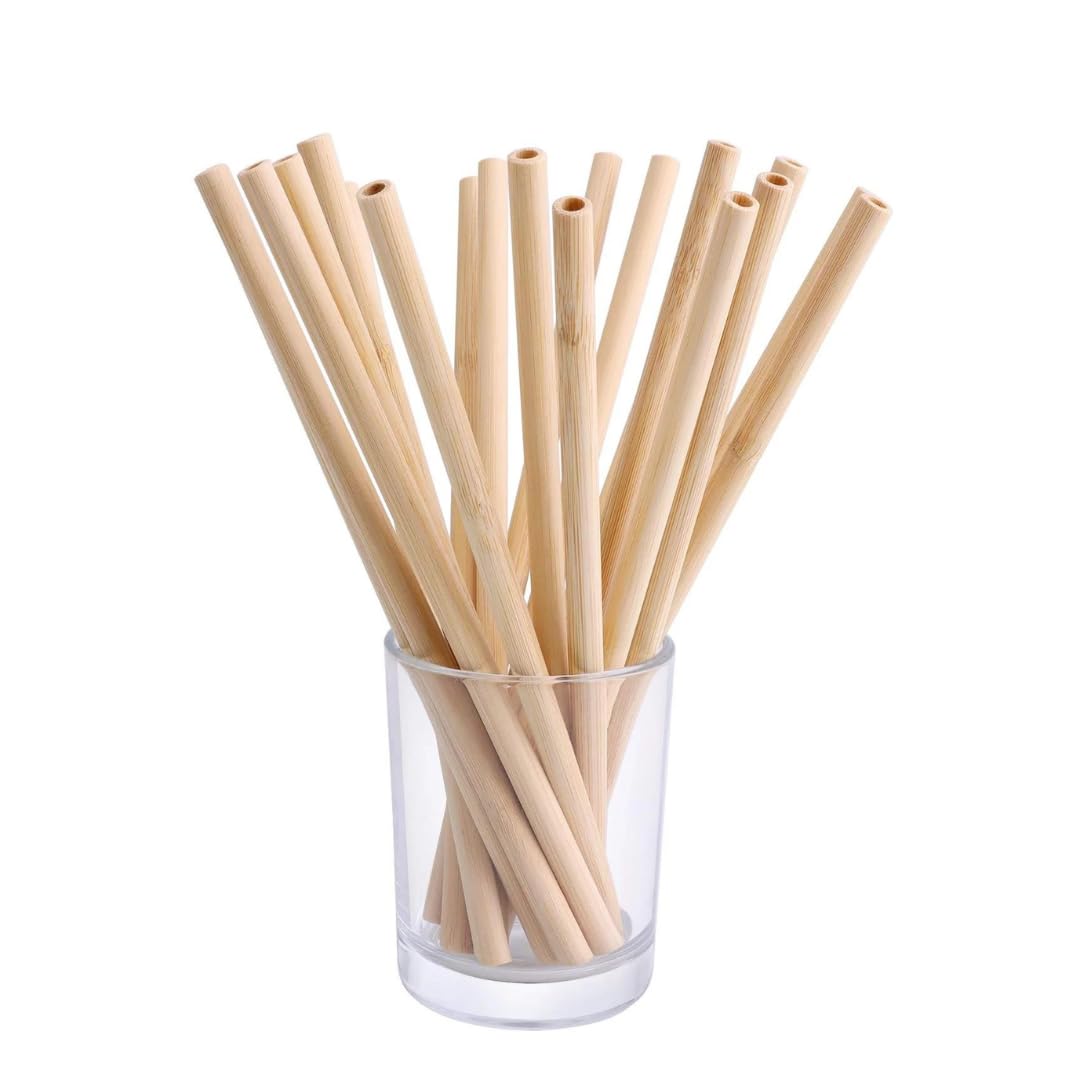 H&Co 100 Premium Bamboo Straws, 20 cm, 5-8 mm, Biodegradable, Reusable, 100% Eco-Friendly, for Smoothies and Juices (Pack of 100)