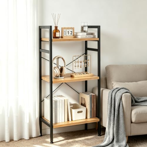 Image of HealSmart 3 Tier Bookshelf, Free Standing Book Shelf Home Office Bookcase Shelf Storage Organizer for Bedroom, Bathroom, Living Room, Office, Balcony, Wood
