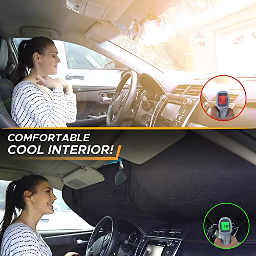 Image of EcoNour Camoflage American Flag Windshield Sun Shade -240T Reflective Polyester Blocks 99% UV & Heat Protection | Patriotic Car Accessory Sedans, Hatchbacks, Small SUVs | Universal Fit (66 inch x 34 inch)