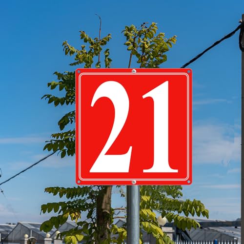 Image of Premium Aluminum Number Signs 21, Metal 12 inch X 12 inch Red Numbered Signs Outdoor for Parking Lots, Floor, Dock, Court, Aisle, Field, High Visibility, No Fade, Weather-resistant