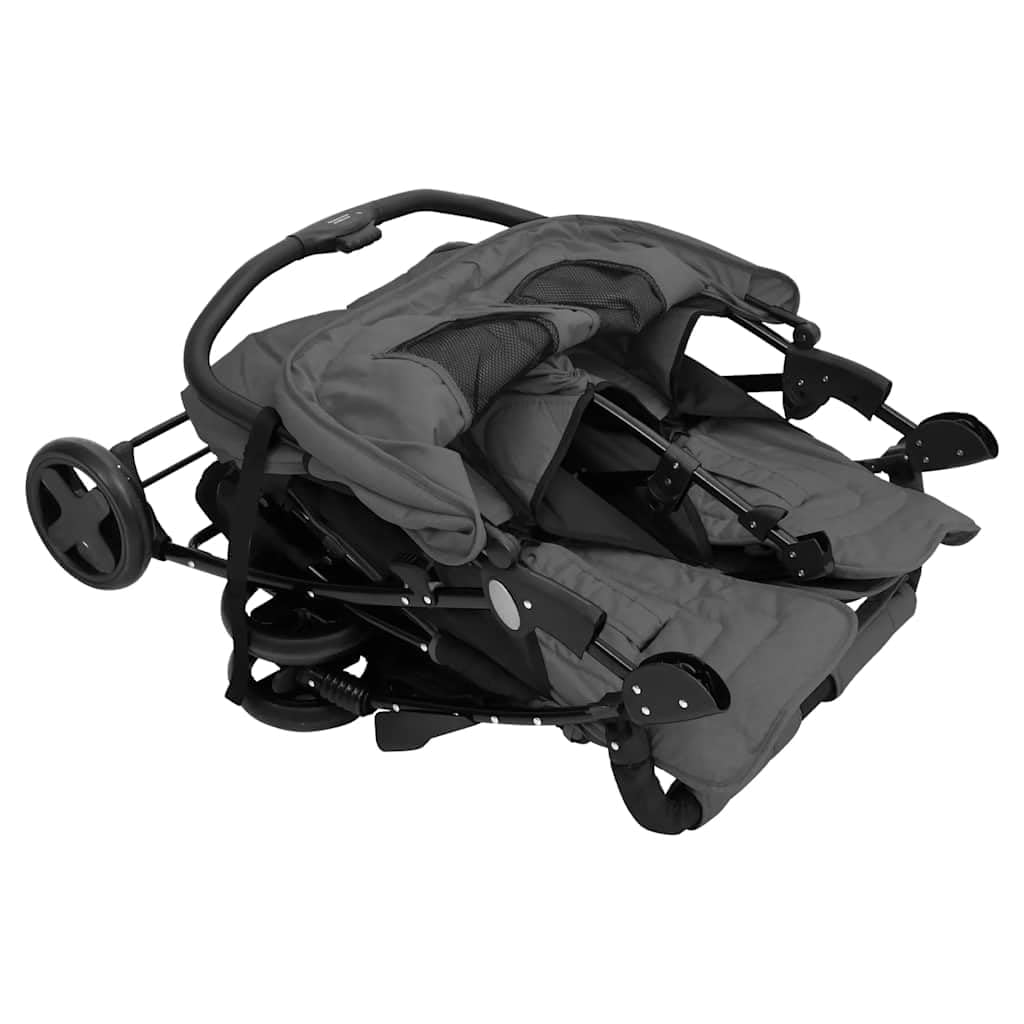 Cochecito gemelar gris oscuro de acero con función plegable, función reclinable, suspensión, toldo para recién nacidos y niños pequeños, compacto, ligero, manejable, ideal para exteriores y
