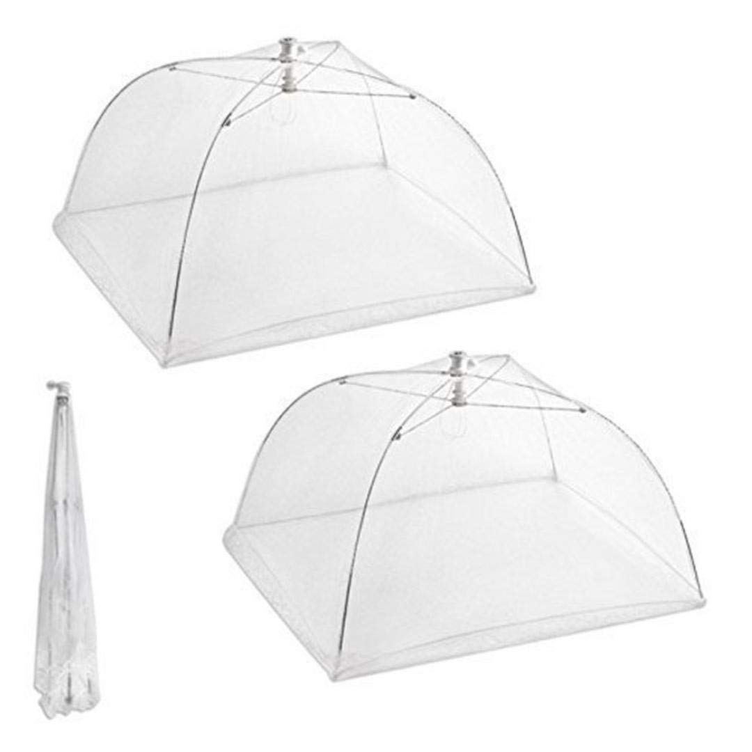 Amoyer White Set Of 2 Large Pop-Up Mesh Screen Umbrella Food Cover Net Tents Reusable And Folding 16" For Picnic/Bbq - Keep Out Flies, Bugs, Mosquitos - (White)