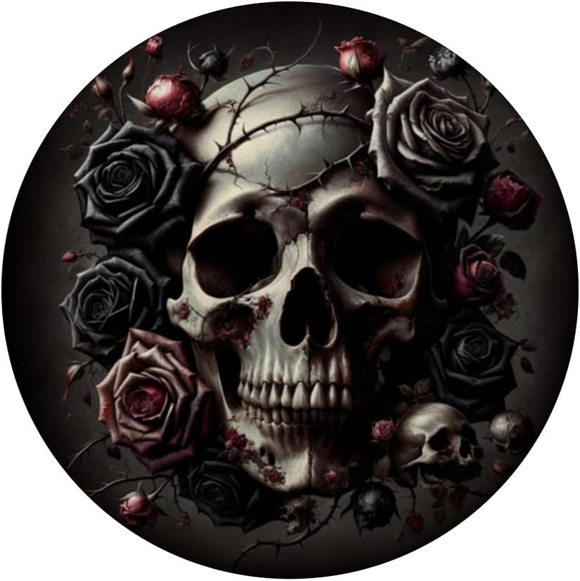 Skull and Roses Floral Black Dark Goth Horror Skull PopSockets Adhesive PopGrip - Image 3