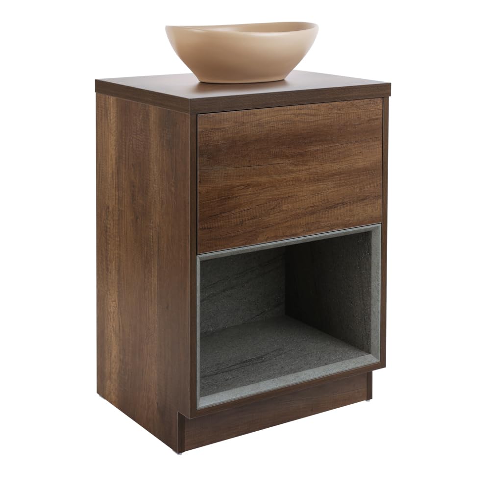 Milano Dark Oak Unit / Sand Basin Bexley Dark Oak 600Mm Bathroom Vanity Unit Oval Sand Countertop Basin