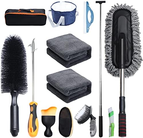 Jerbor Car Wash Cleaning Kit,Car Washing Brush with Handle Brush Mop, Wash Mitt for Interior and Exterior Detailing Clean Set