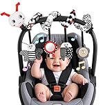 Zendstanding Car Seat Toys for Babies, 0-6 Months Pram Toys Stroller Activity Black White Baby Spiral Plush Toys Newborn High Contrast Sensory Carseat Toys with 4 Pendants Hanging Boys Girls Gift