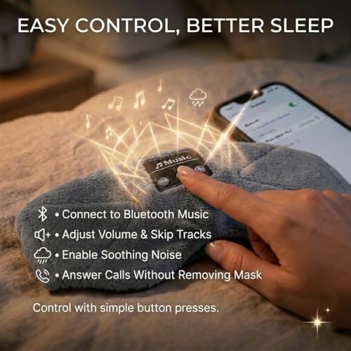 Image of Sleepals Bluetooth Sleep Mask with 24 Built-in White Noise Sounds, Ultra-Slim Headphones for Side Sleepers, 100% Light Blockout 3D Eye Mask, Washable Fleece Sleep Headphones (Gray)